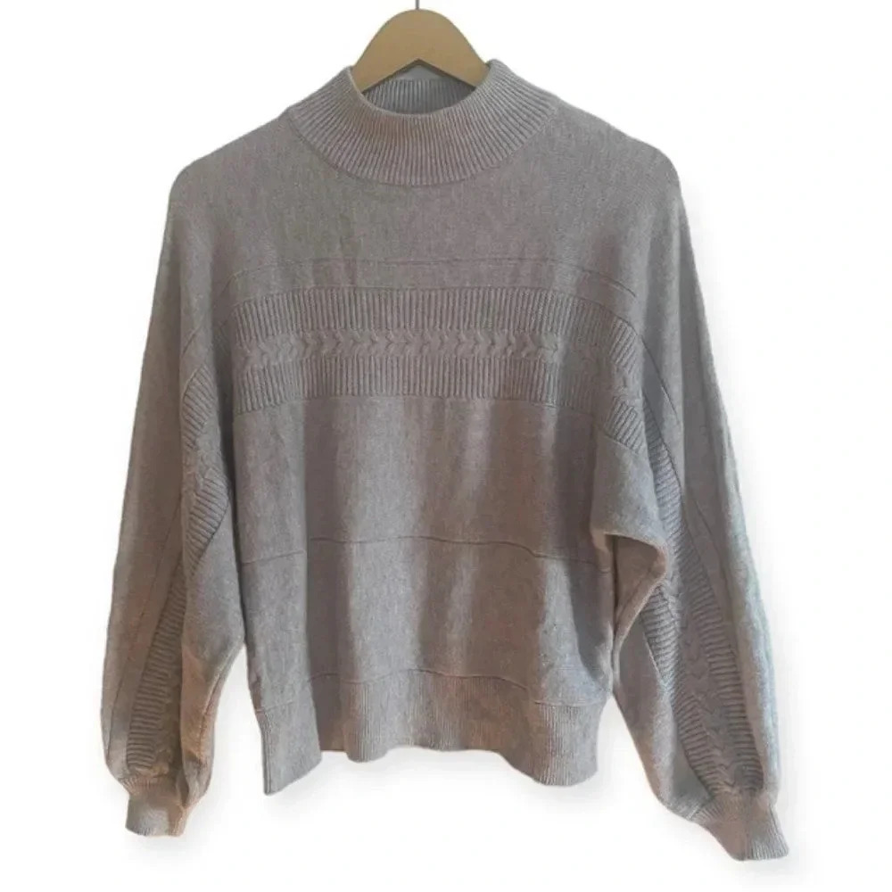 Elie Tahari Gray Mock Neck Sweater